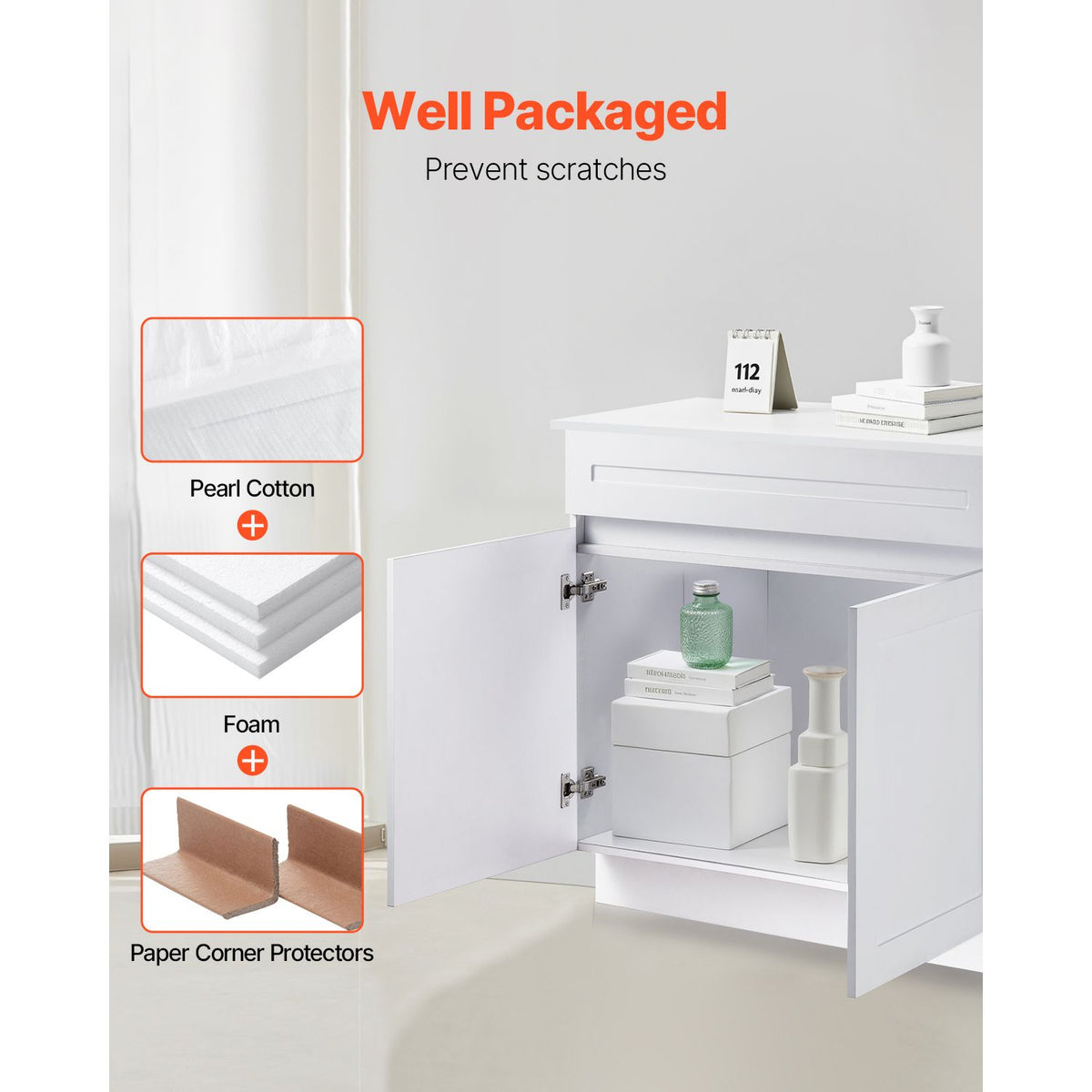 White Shaker Sink Base Cabinet with Soft-Close Doors