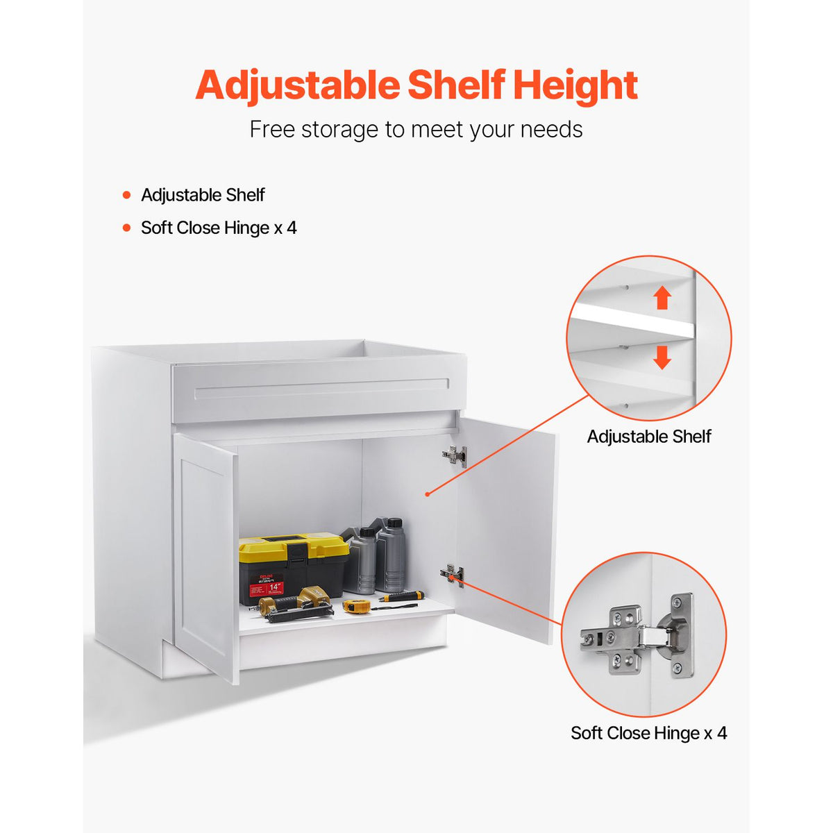 White Shaker Sink Base Cabinet with Soft-Close Doors