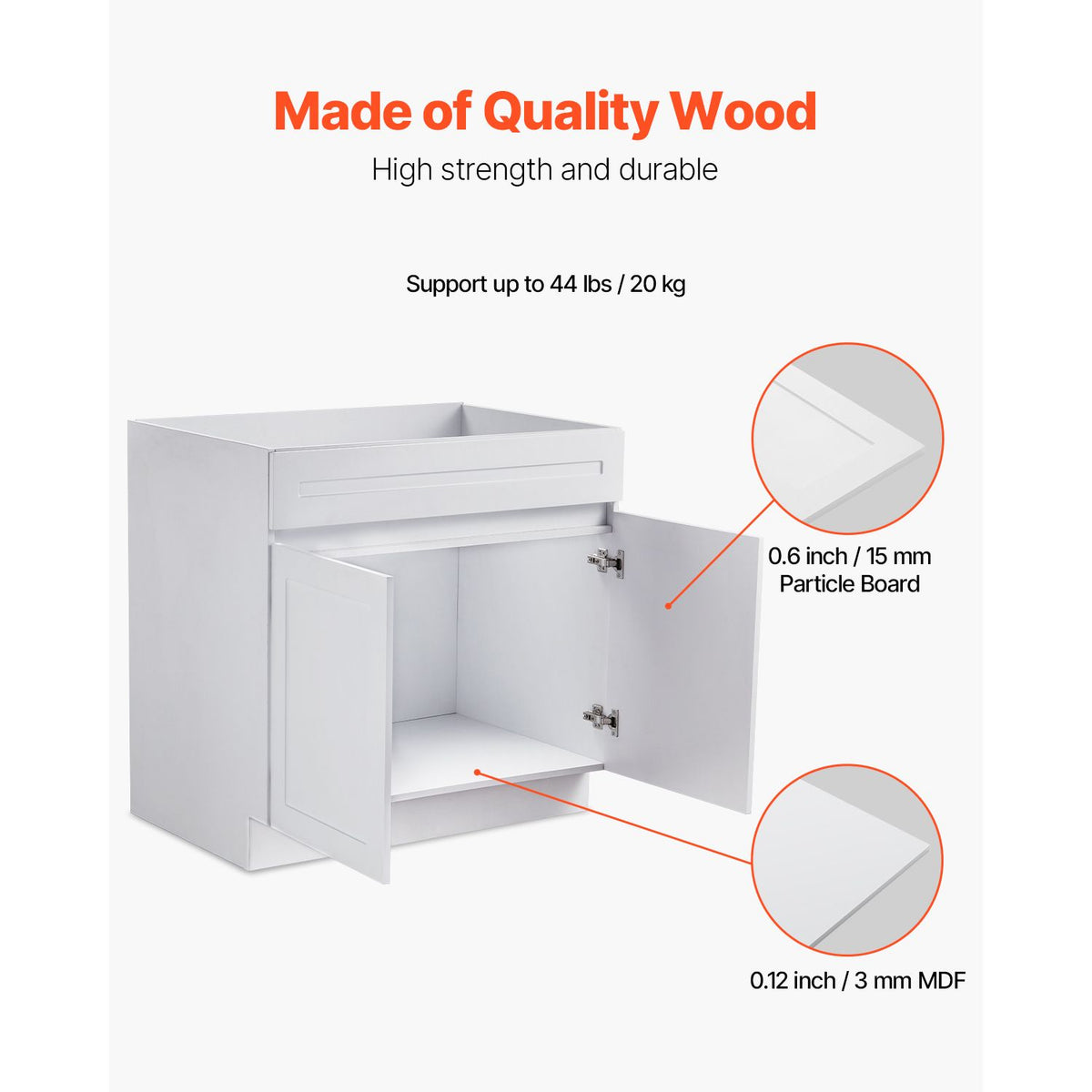White Shaker Sink Base Cabinet with Soft-Close Doors