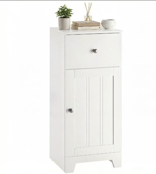White Bathroom Storage Cabinet with Drawer and Adjustable Shelf