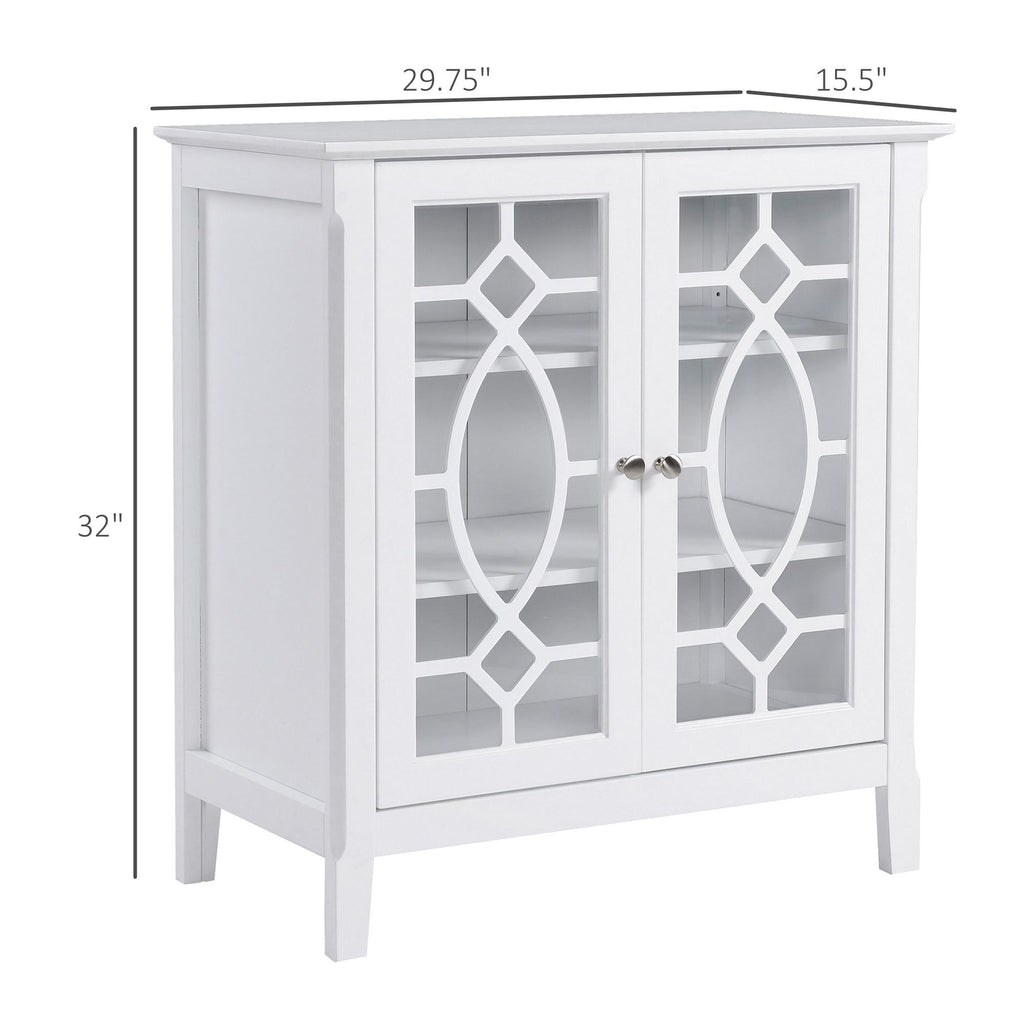 White Glass-Door Sideboard with Adjustable Shelves