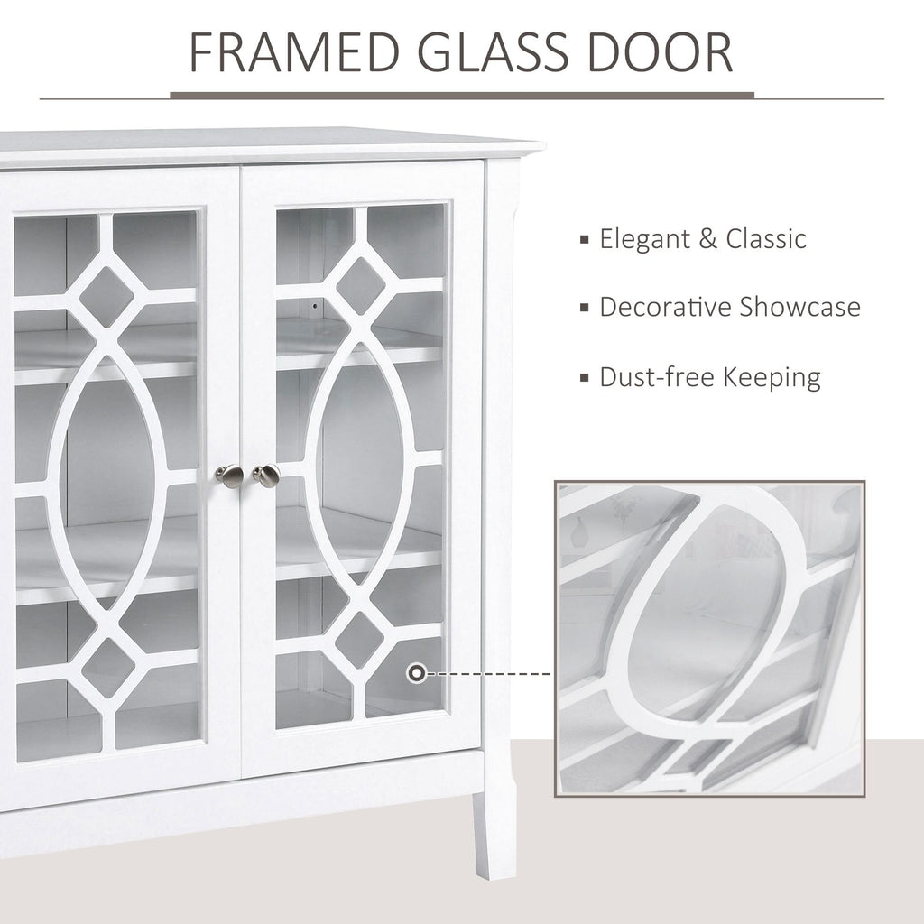 White Glass-Door Sideboard with Adjustable Shelves