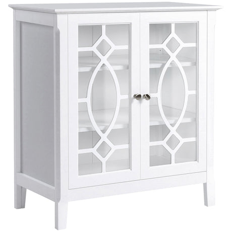 White Glass-Door Sideboard with Adjustable Shelves