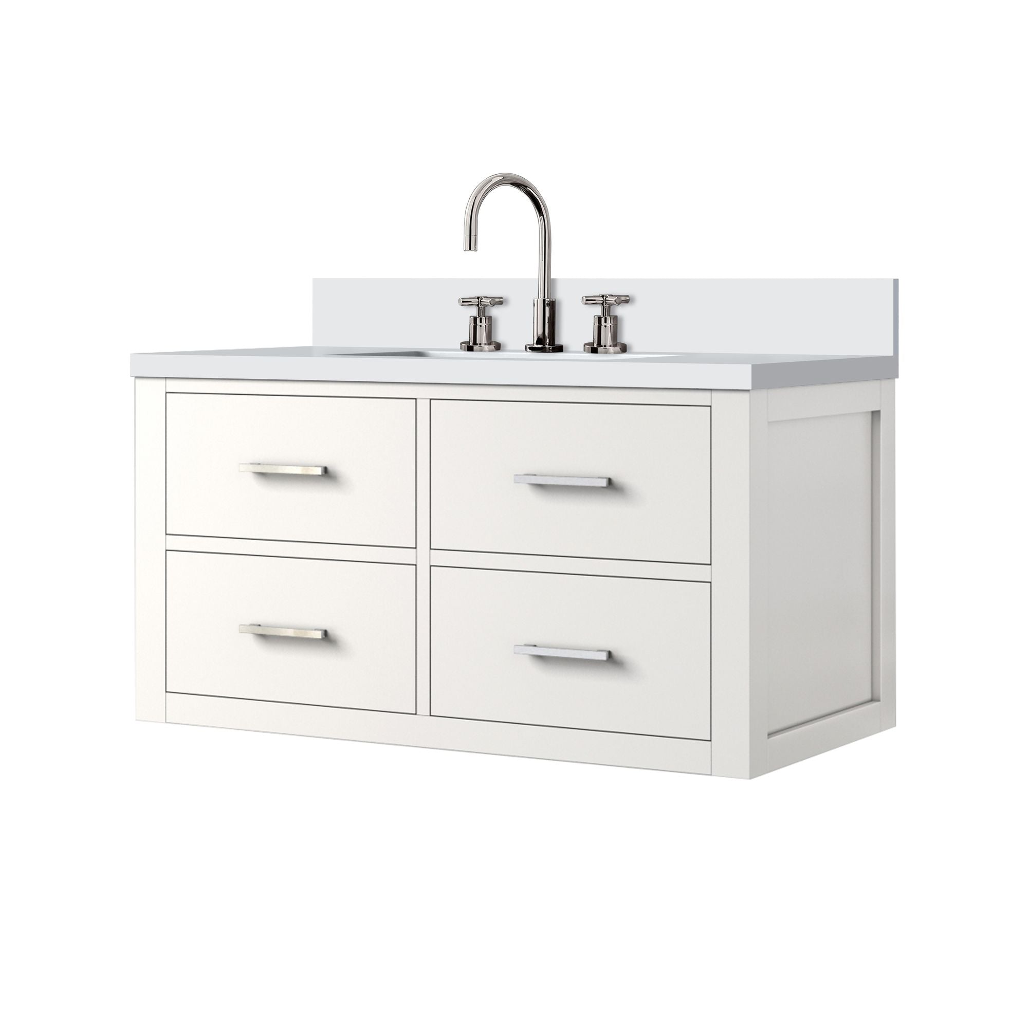 White 36- Single Bath Vanity with Cultured Marble Top and Faucet Set