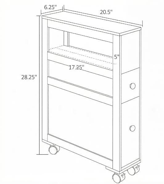 White Rolling Bathroom Cabinet with Open Shelf and Drawers