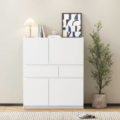 White Wooden Storage Cabinet with 4 Doors and 2 Drawers – Versatile Use