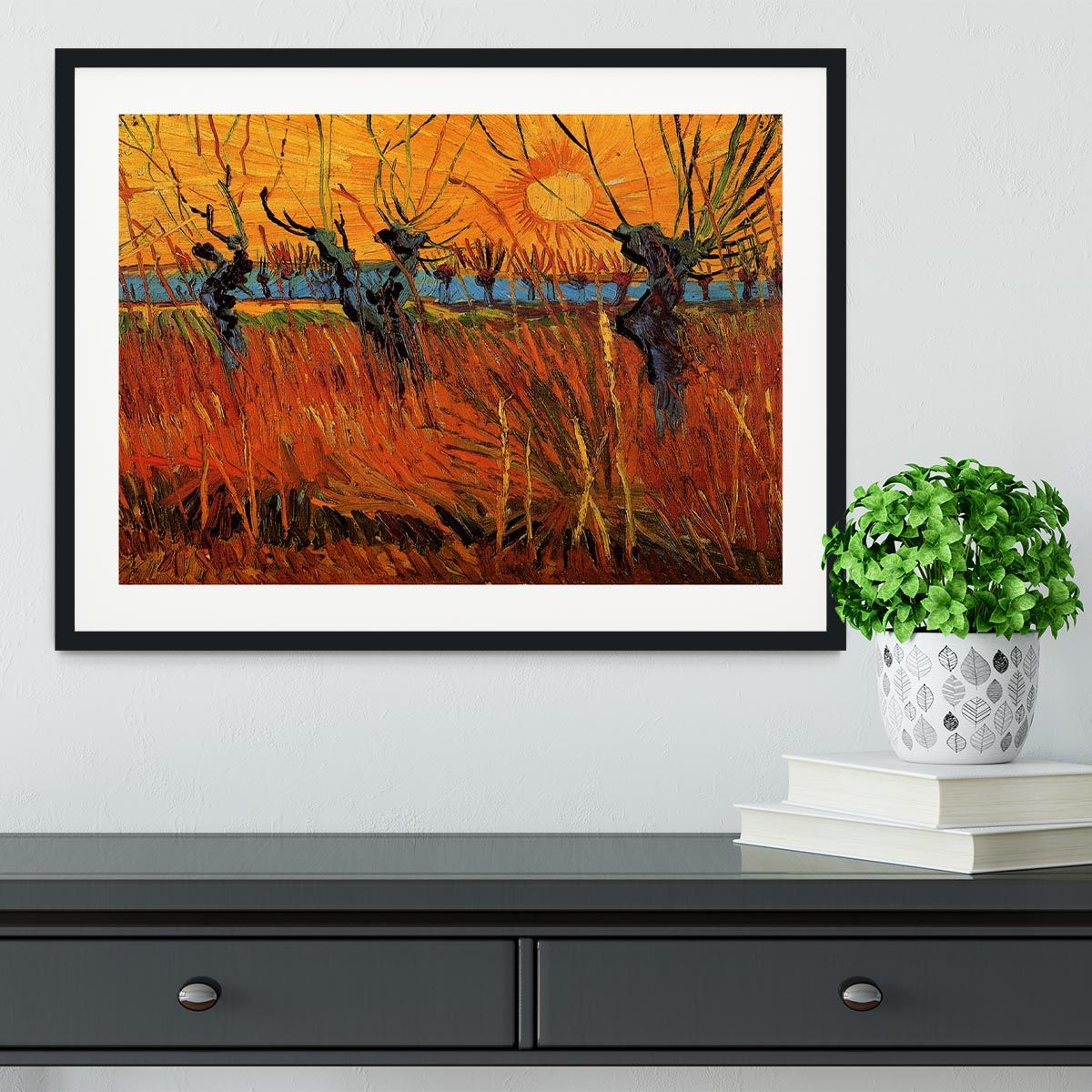 Van Gogh's Willows at Sunset, Framed and Ready to Hang