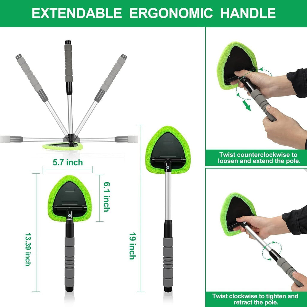 Car & Home Window Cleaning Kit with Extendable Handle & Microfiber Pads