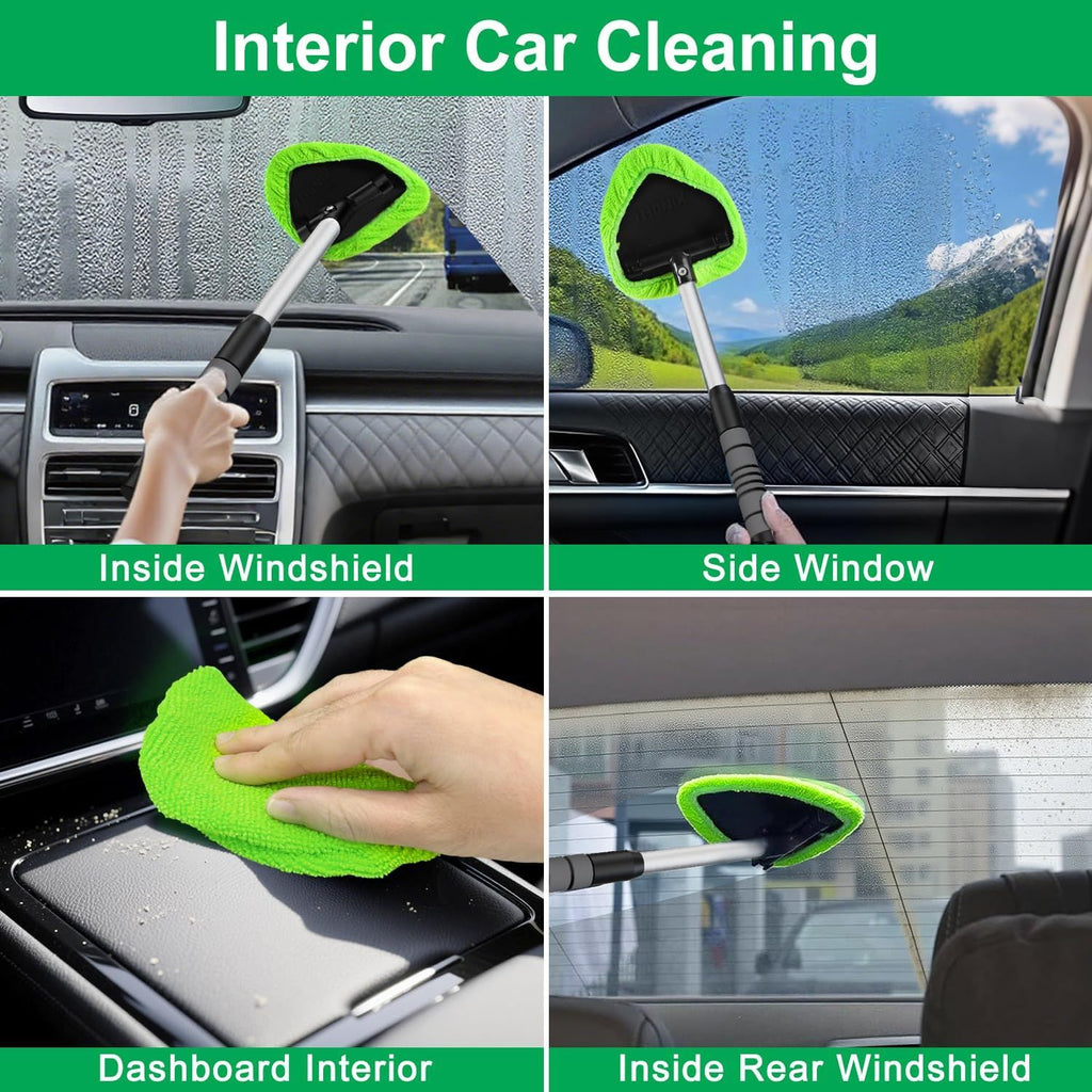 Car & Home Window Cleaning Kit with Extendable Handle & Microfiber Pads