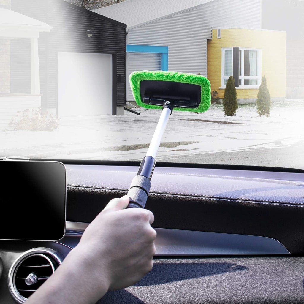 Windshield Cleaning Tool for Car – Extendable Handle Window Cleaner with Reusable Microfiber Pads, S
