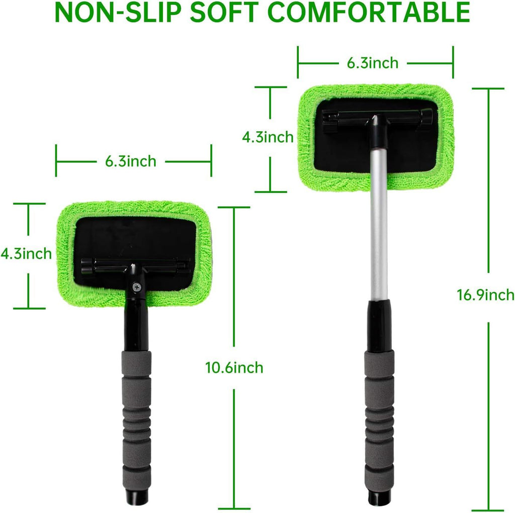 Windshield Cleaning Tool for Car – Extendable Handle Window Cleaner with Reusable Microfiber Pads, S