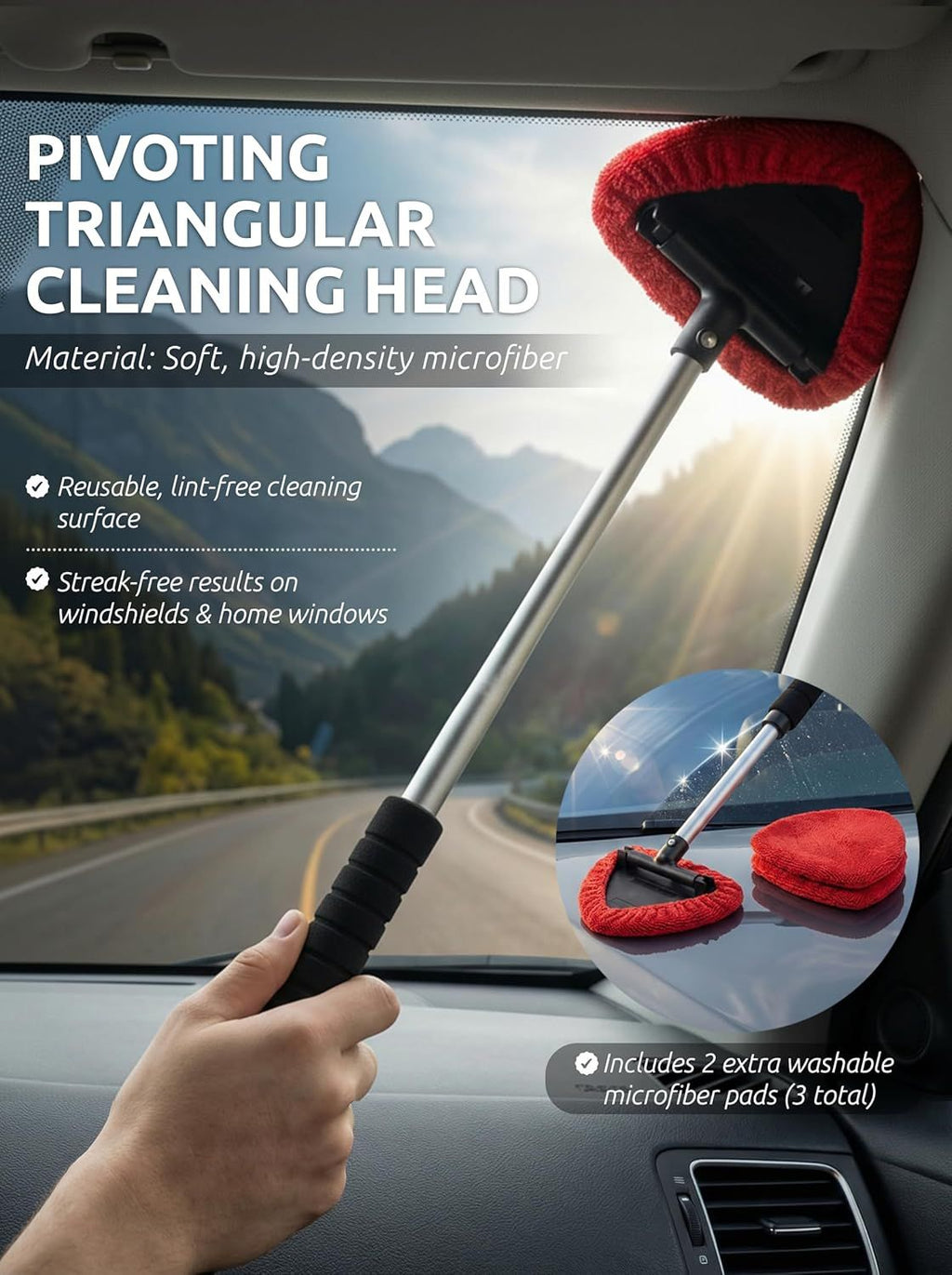 Long-Reach Windshield and Window Cleaning Tool