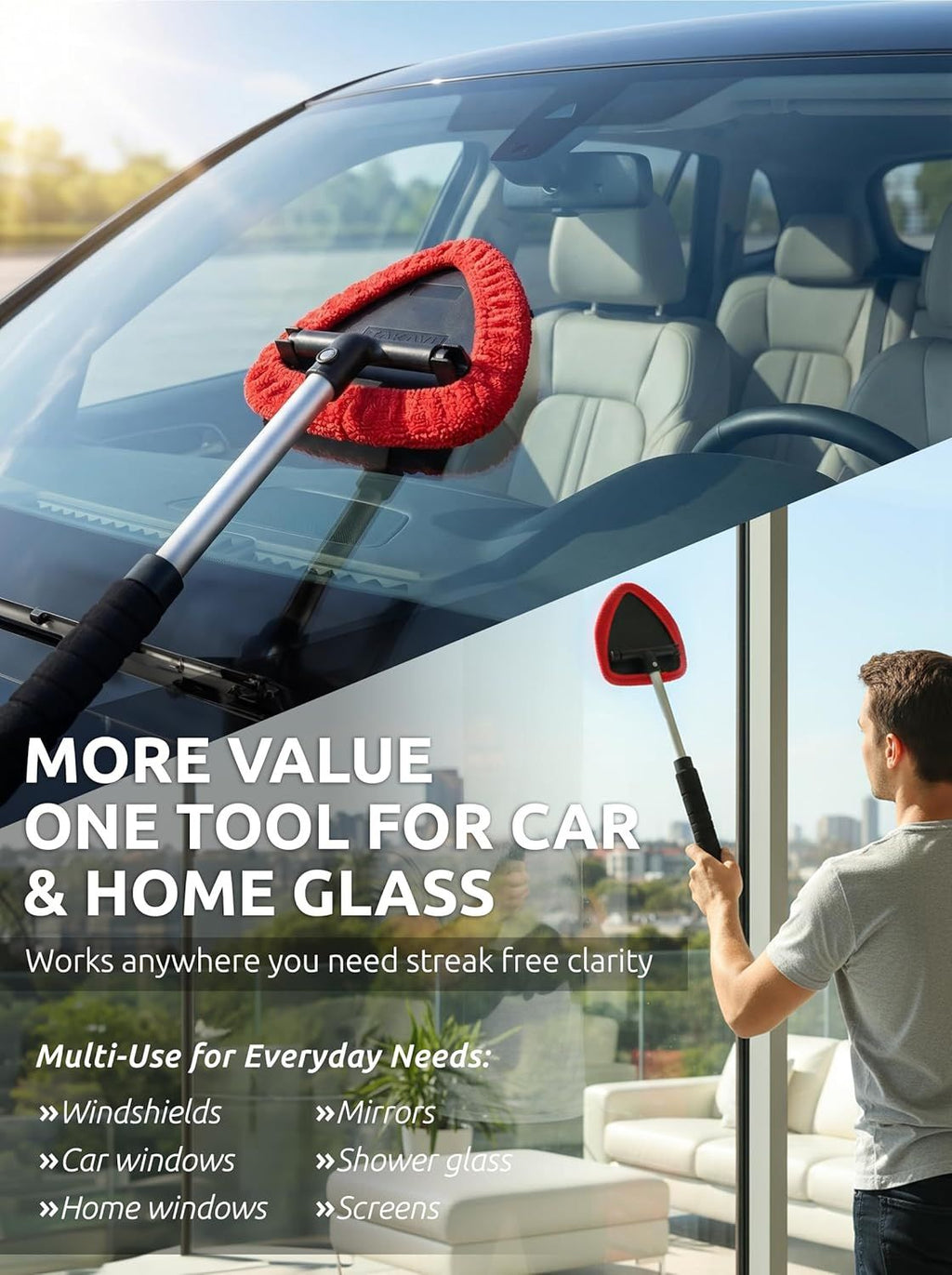 Long-Reach Windshield and Window Cleaning Tool