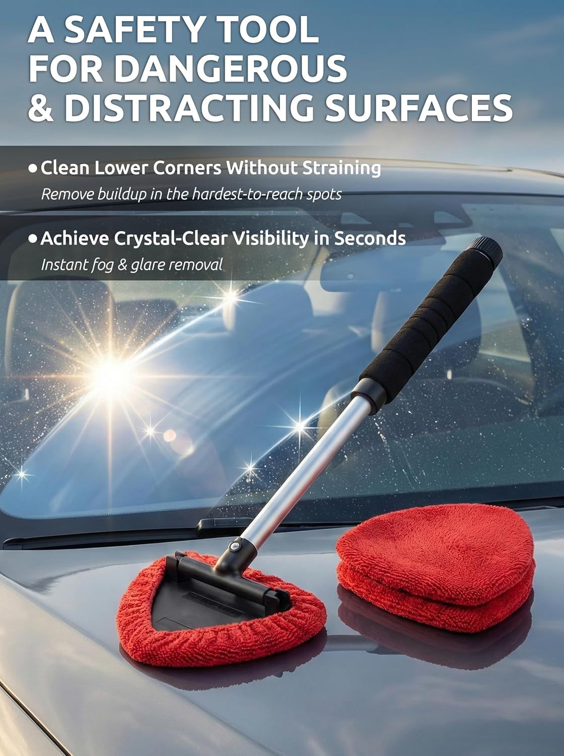 Long-Reach Windshield and Window Cleaning Tool