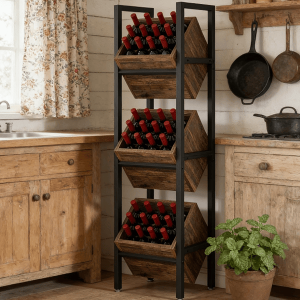 Industrial Freestanding Wine Rack Cabinet