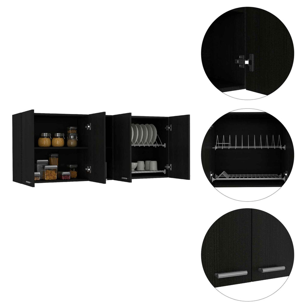 Winslow Wall Cabinet - Four Doors, Dish Rack, Open Shelves