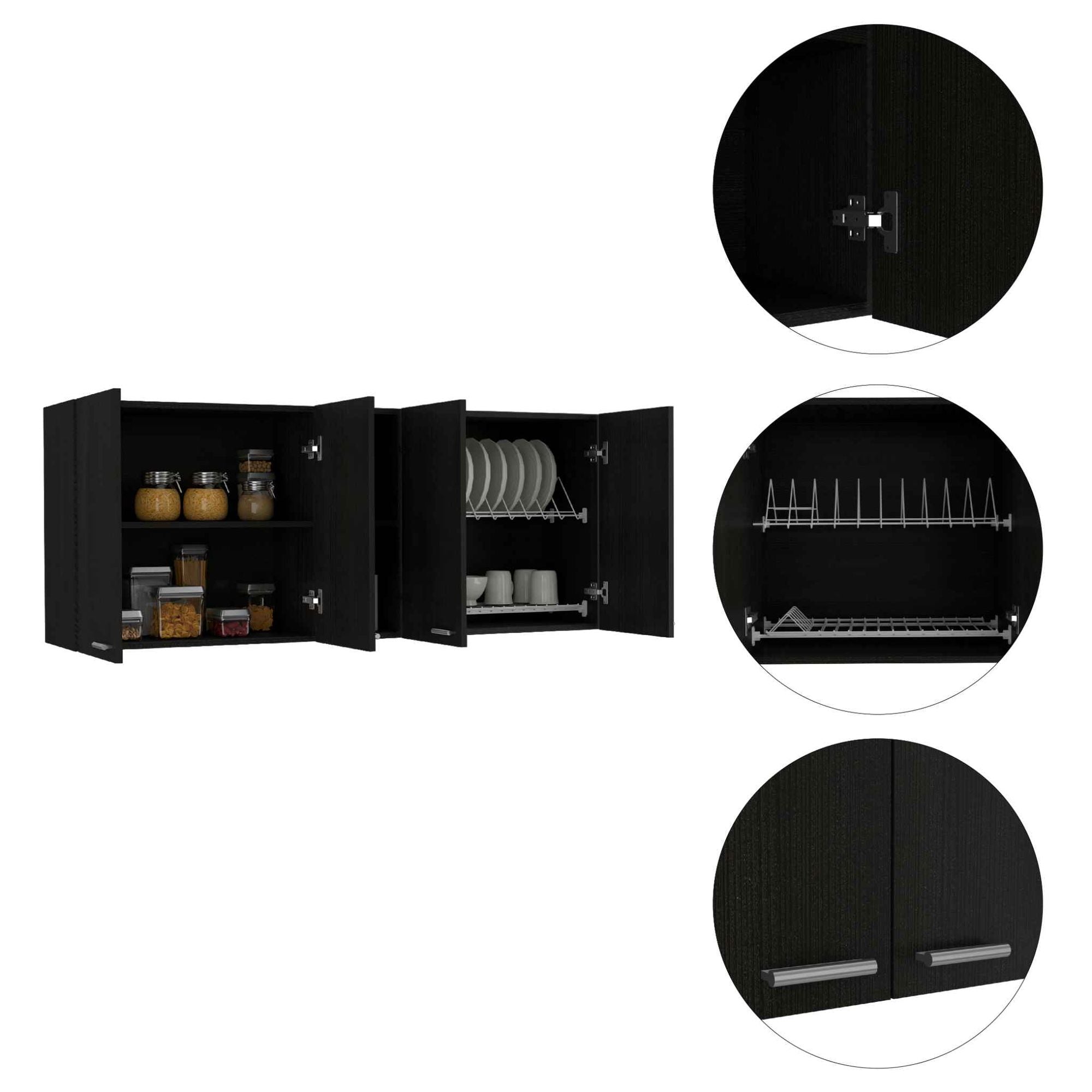 Winslow Wall Cabinet - Four Doors, Dish Rack, Open Shelves