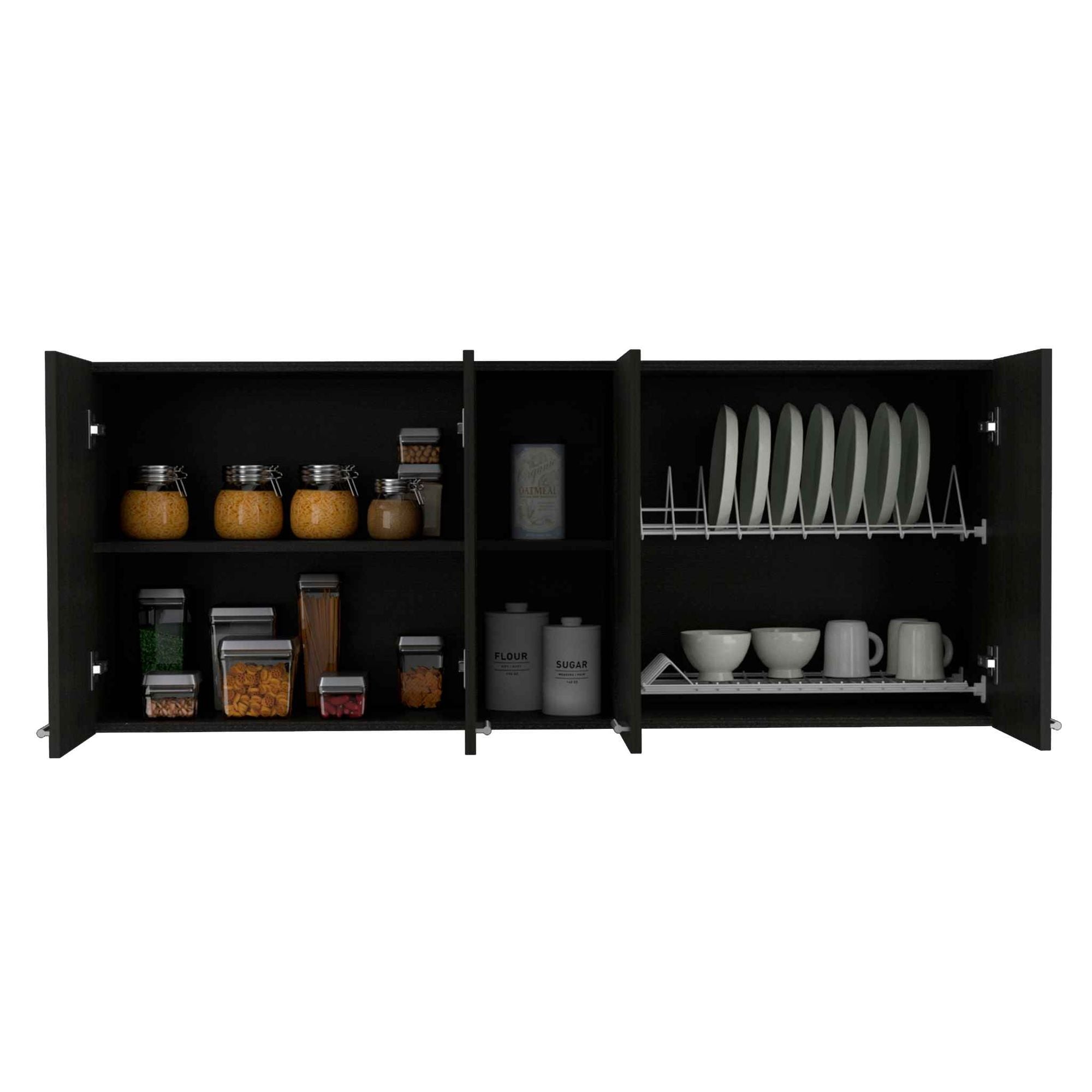 Winslow Wall Cabinet - Four Doors, Dish Rack, Open Shelves