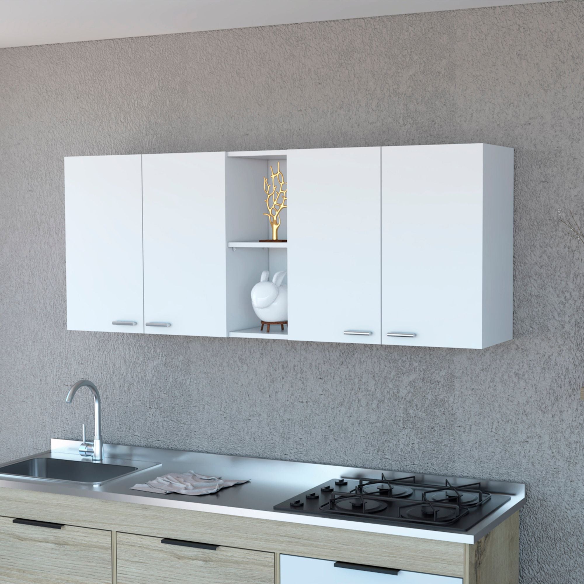 Winslow Wall Cabinet - Four Doors, Dish Rack, Open Shelves - White