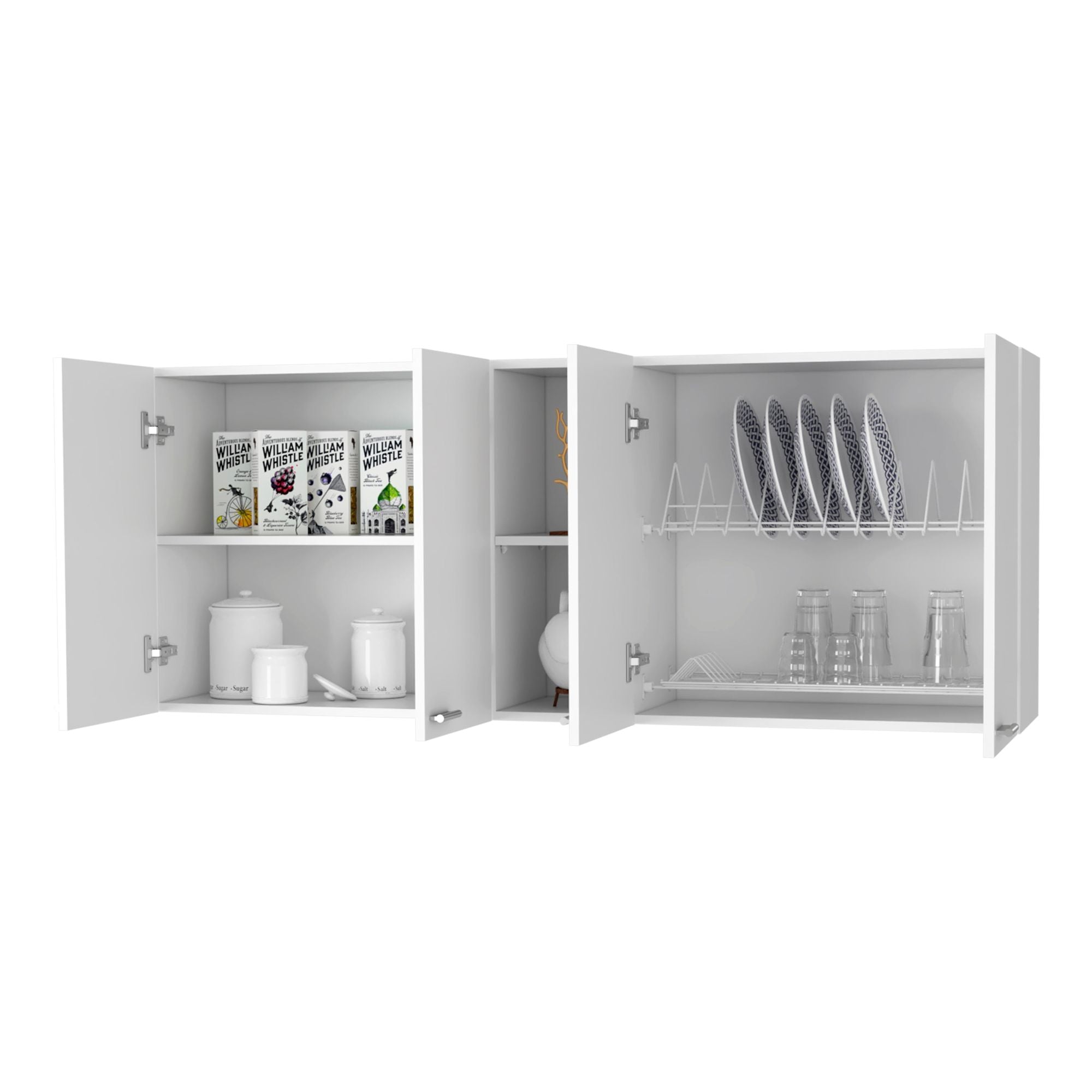 Winslow Wall Cabinet - Four Doors, Dish Rack, Open Shelves