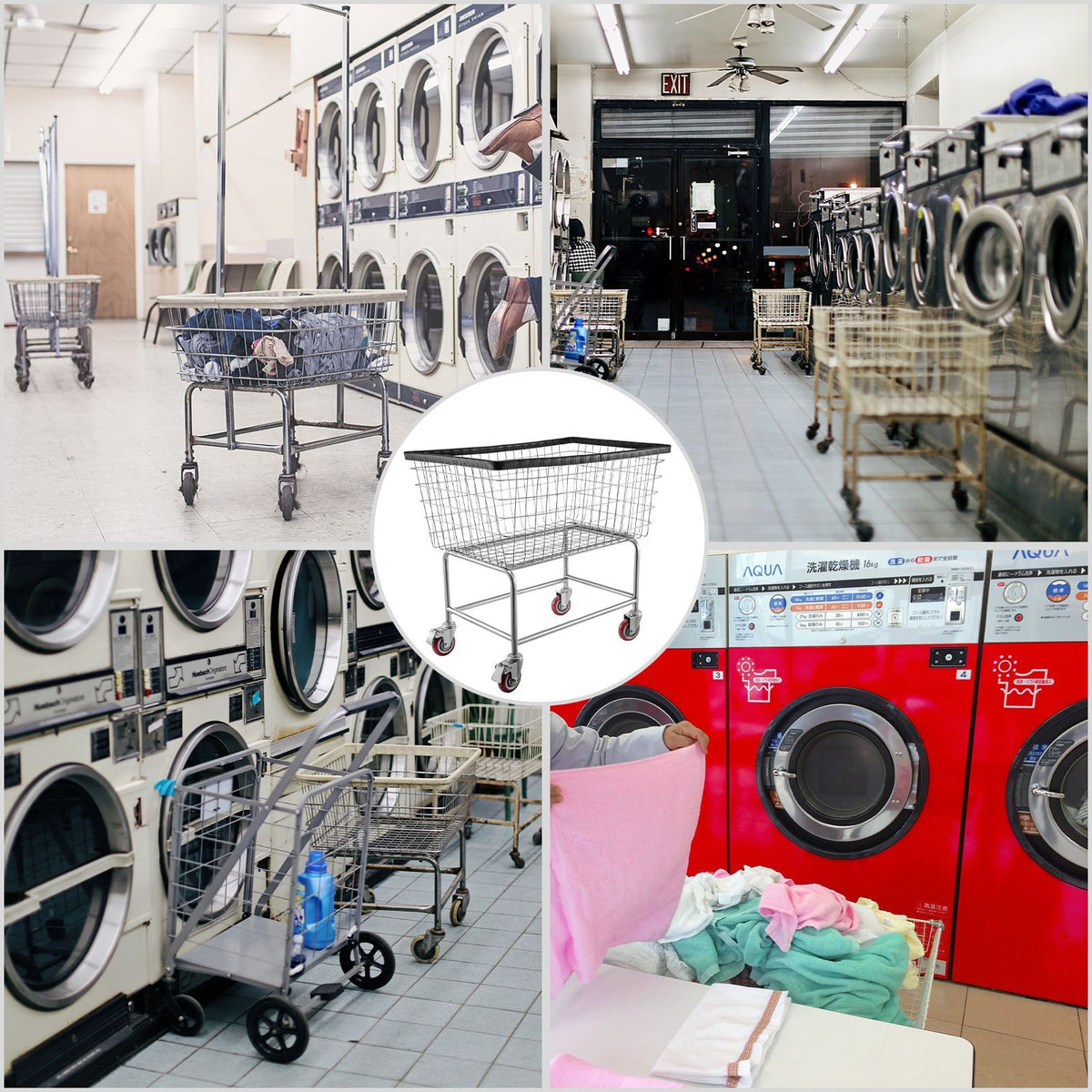 Wire Laundry Cart with Removable Basket and Wheels