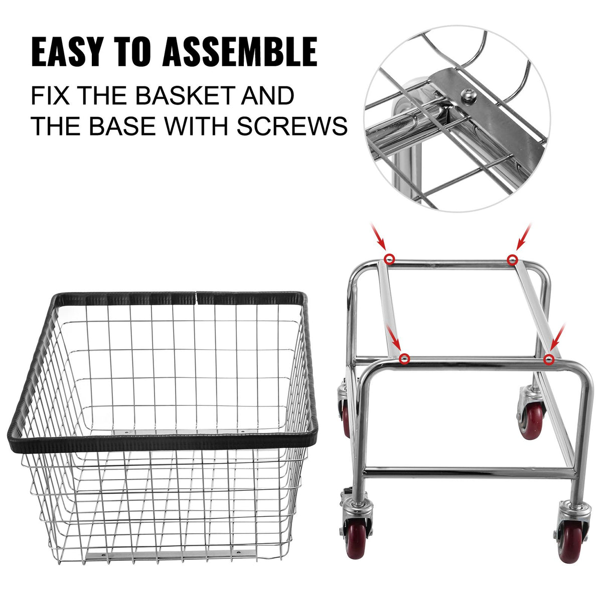 Wire Laundry Cart with Removable Basket and Wheels