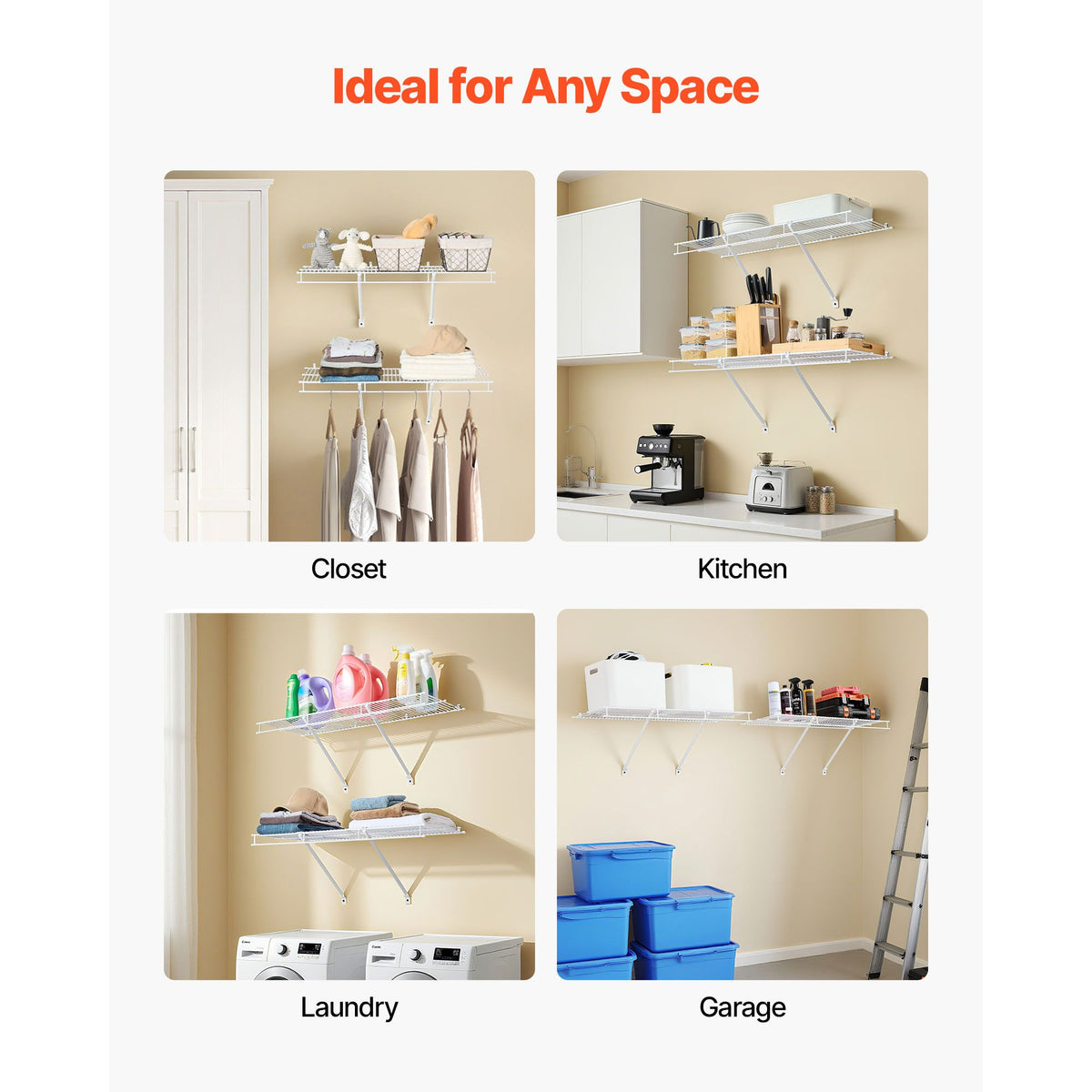 Flexible Wall-Mounted Wire Shelf Kit