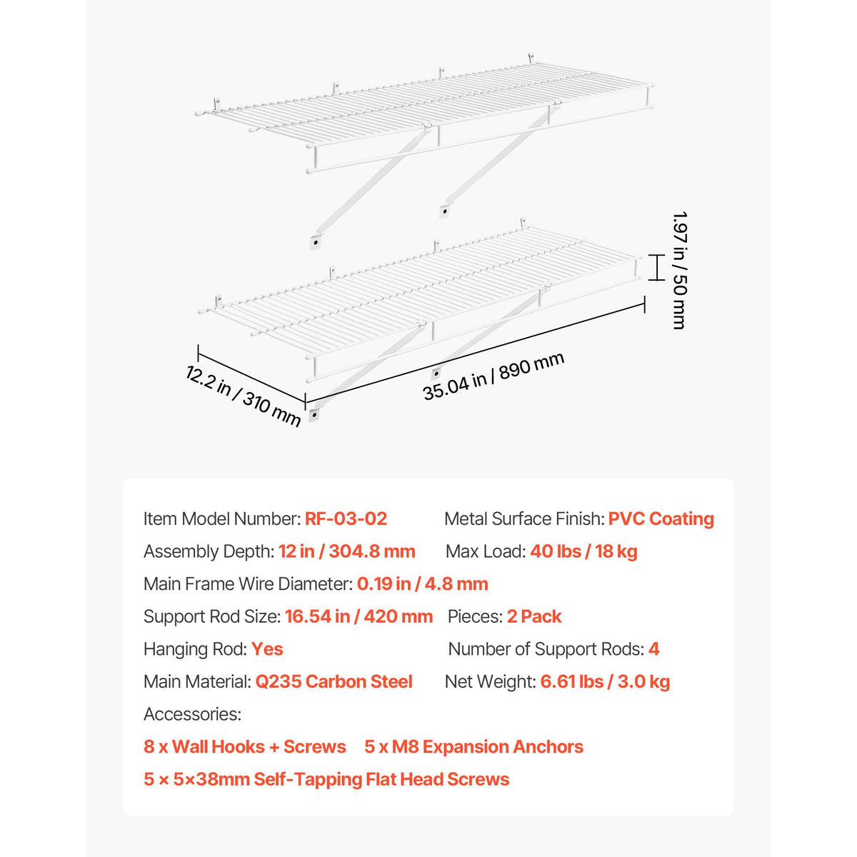 Flexible Wall-Mounted Wire Shelf Kit
