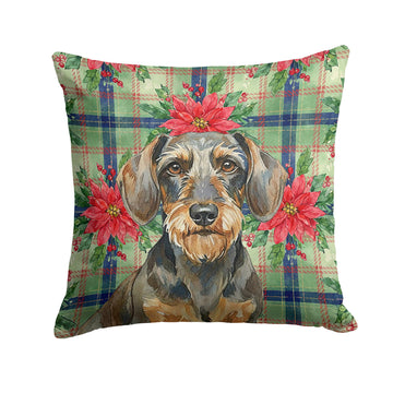 Wirehaired Dachshund Poinsettia Christmas Pillow