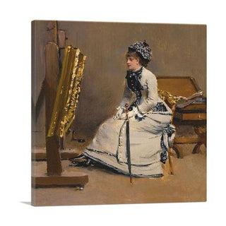 Woman Sitting in Front of a Table Canvas Wall Art
