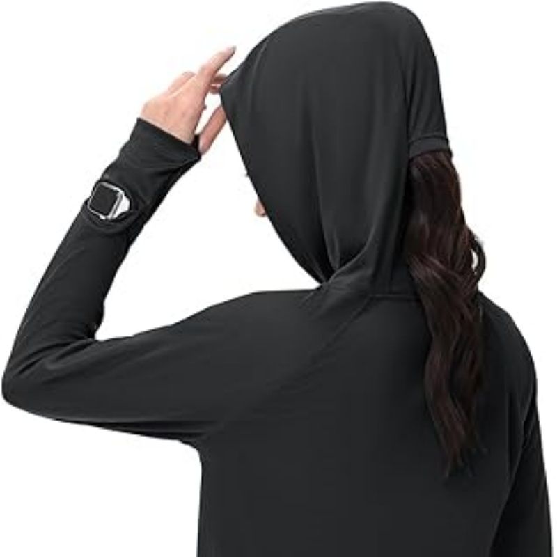 Women's Outdoor Sun Jacket - Black Hooded Medium