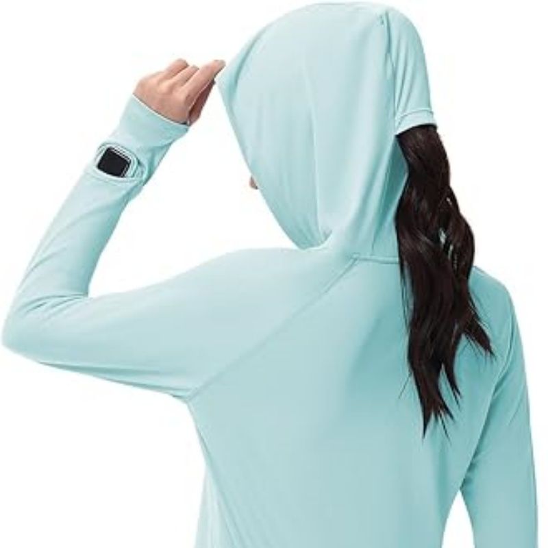 Women's Outdoor Sun Jacket - Light Green Hooded Medium