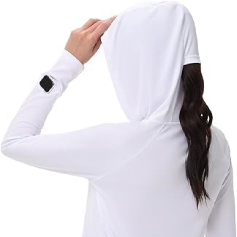 Women's Outdoor Sun Jacket - White Hooded Medium