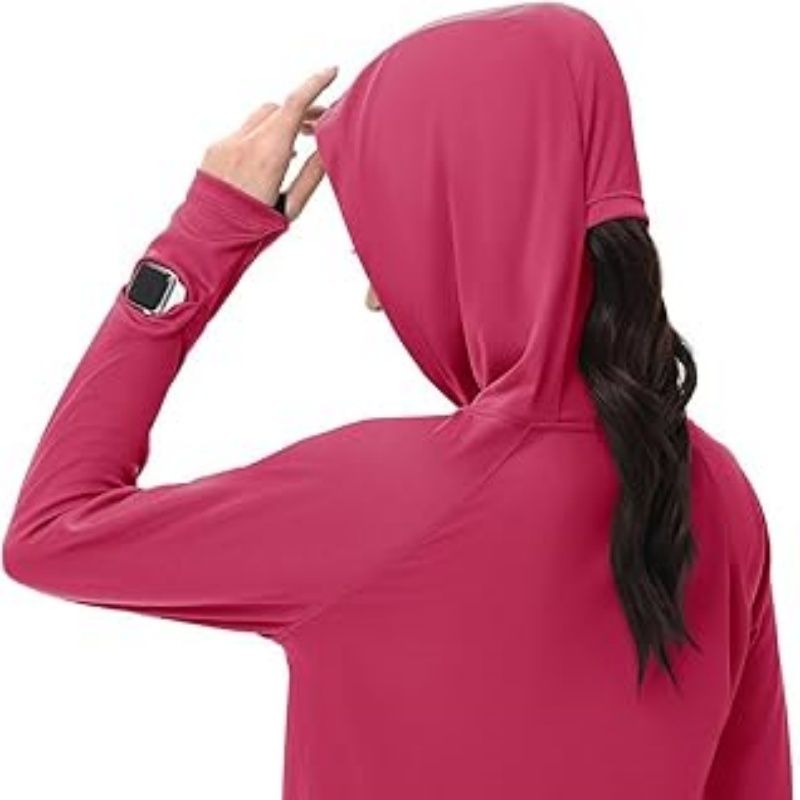 Women's Outdoor Sun Jacket - Rose Red Hooded Large