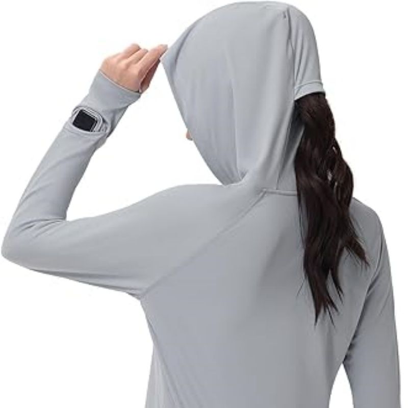 Women's Outdoor Sun Jacket - Light Grey Hooded Large