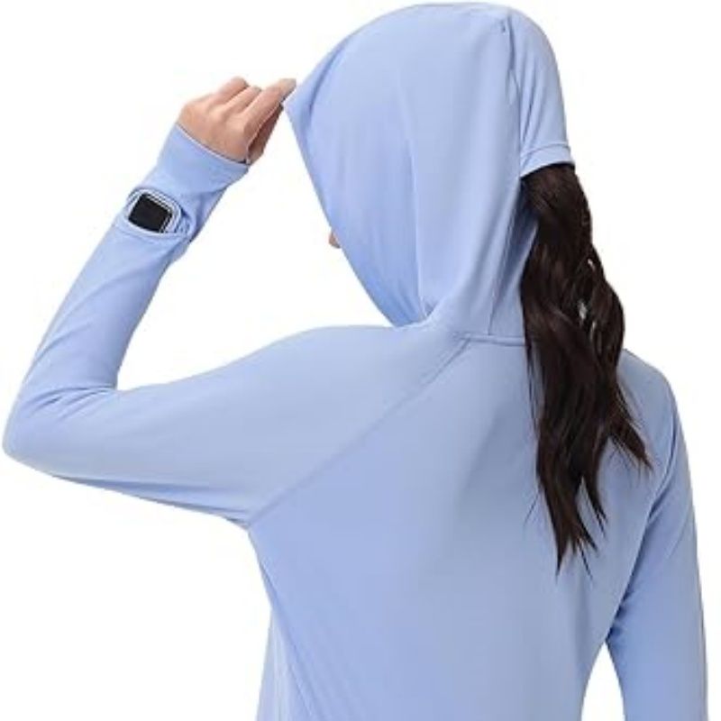 Women's Outdoor Sun Jacket - Light Blue Hooded Small