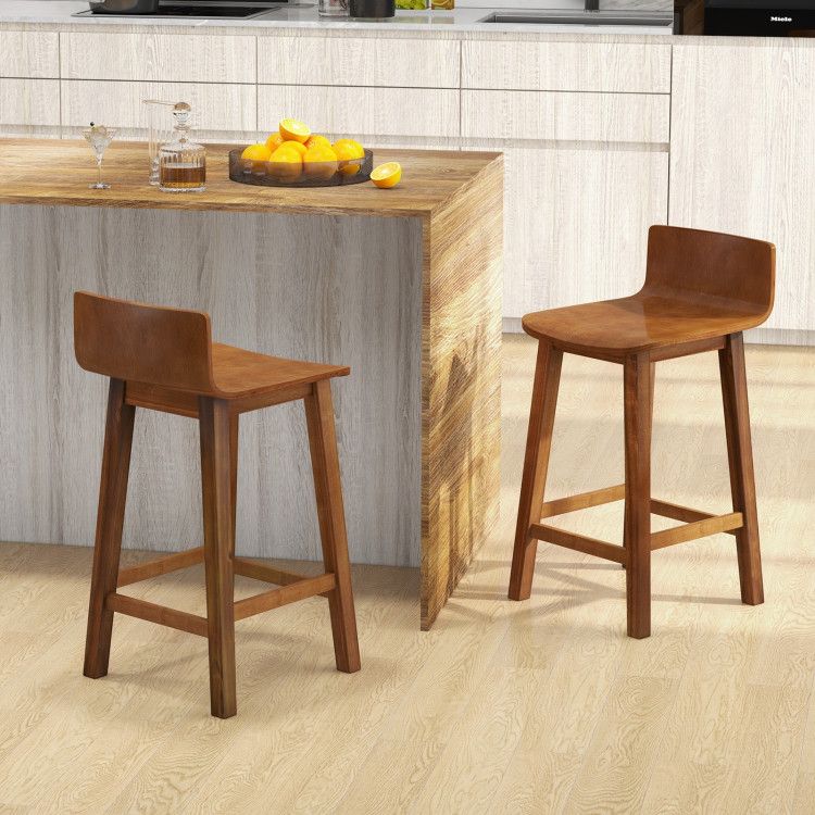 Mid-Century Inspired Bar Stools Set of 2 with Elegant Back