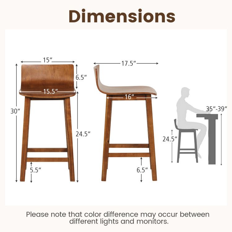 Mid-Century Inspired Bar Stools Set of 2 with Elegant Back
