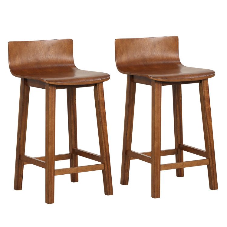 Mid-Century Inspired Bar Stools Set of 2 with Elegant Back
