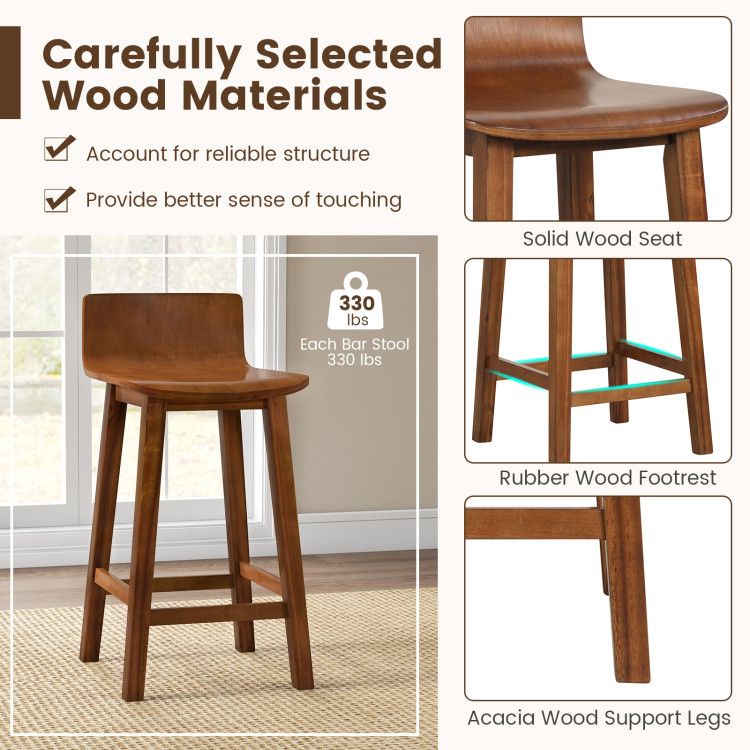 Mid-Century Inspired Bar Stools Set of 2 with Elegant Back