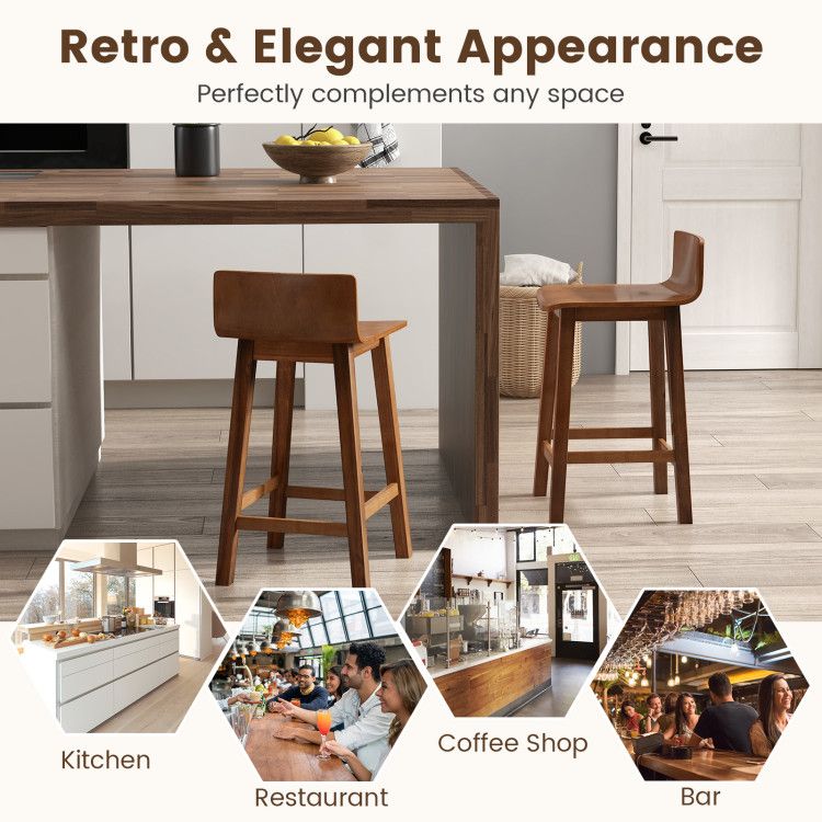 Mid-Century Inspired Bar Stools Set of 2 with Elegant Back