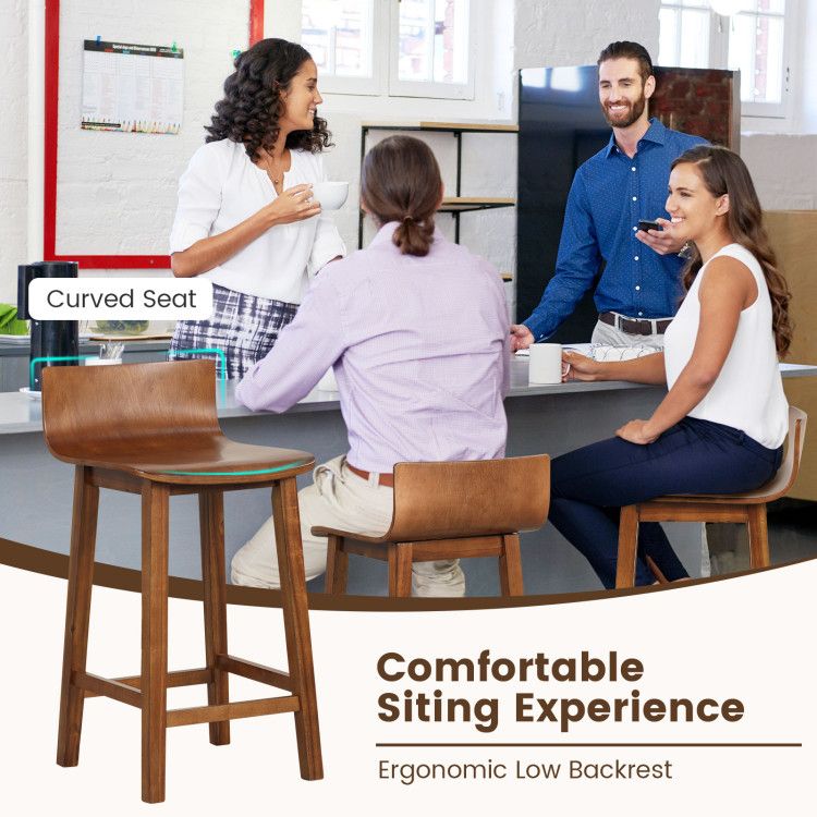 Mid-Century Inspired Bar Stools Set of 2 with Elegant Back