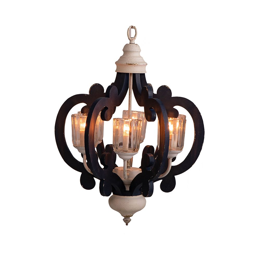 Blue Wooden 6-Light Chandelier with White Accents - Vintage Farmhouse Style