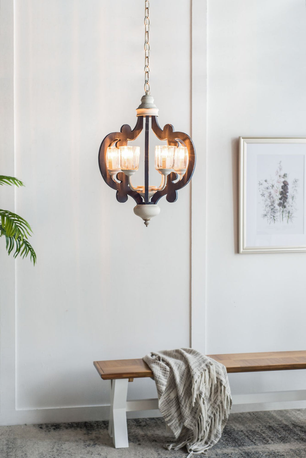 Blue Wooden 6-Light Chandelier with White Accents - Vintage Farmhouse Style