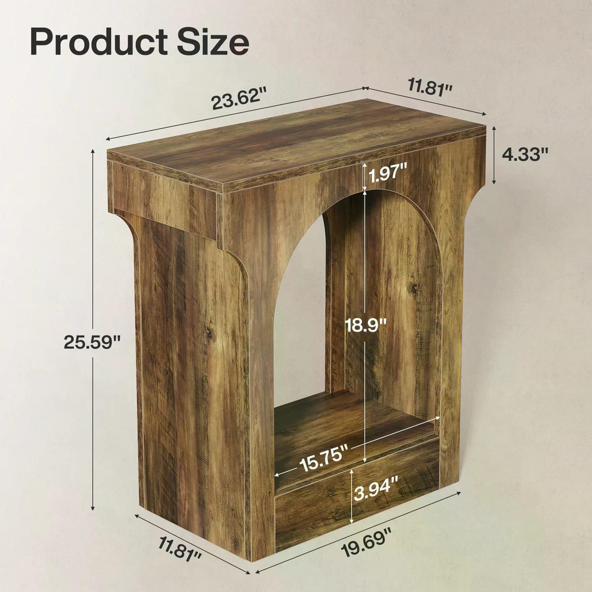 Arched Mid-Century Modern 2-Tier End Table with Storage