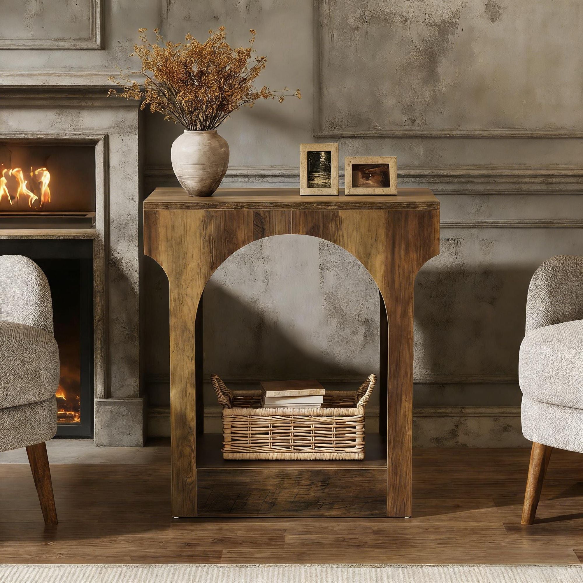 Arched Mid-Century Modern 2-Tier End Table with Storage