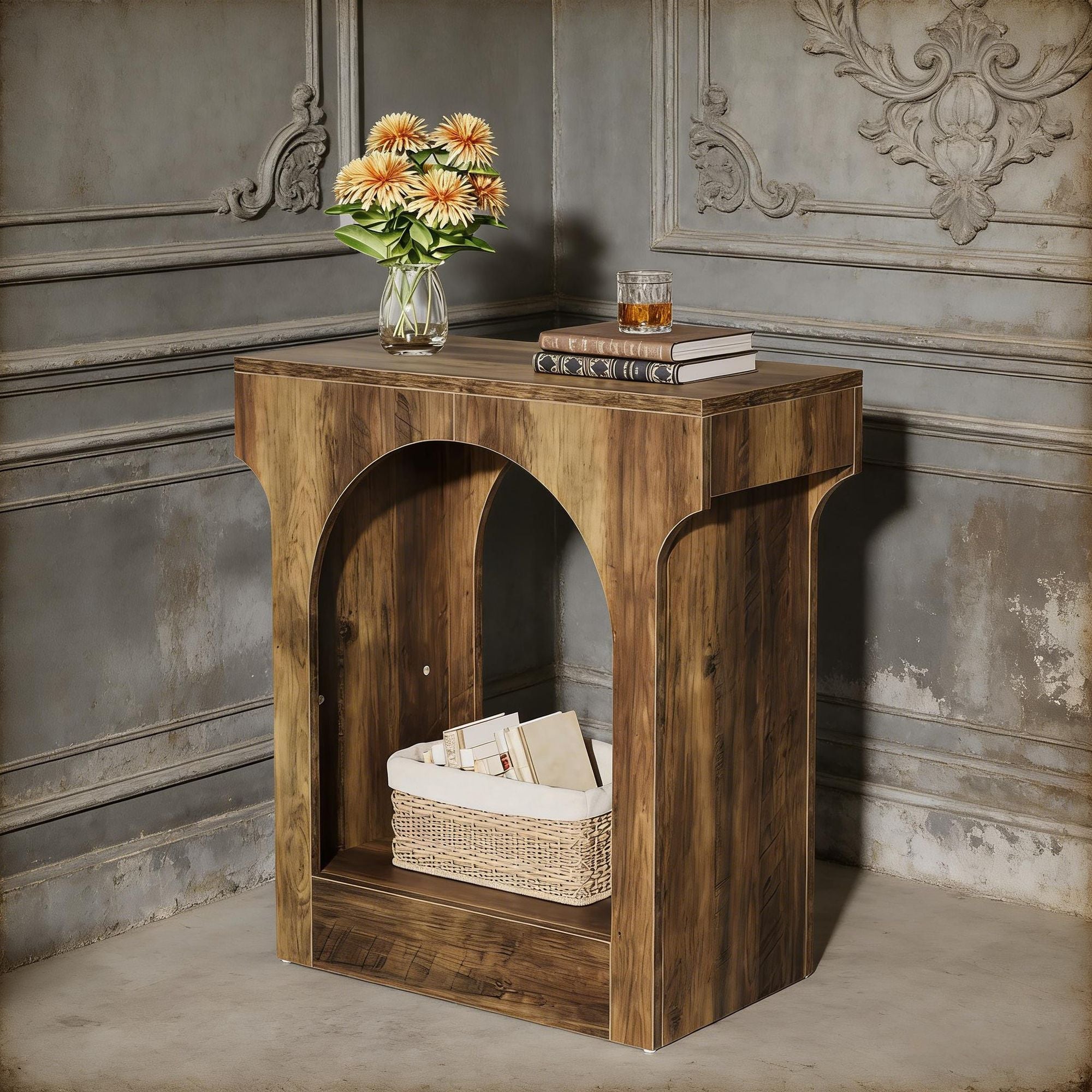 Arched Mid-Century Modern 2-Tier End Table with Storage