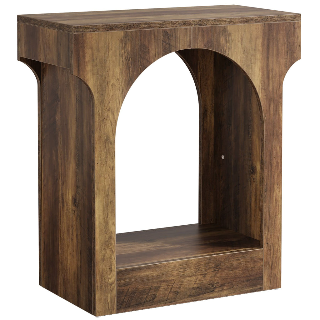 Arched Mid-Century Modern 2-Tier End Table with Storage