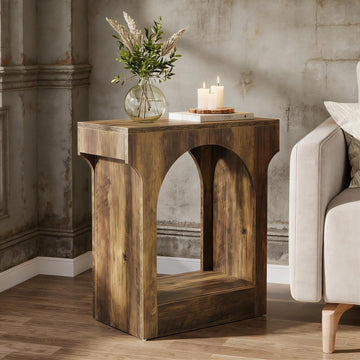 Arched Mid-Century Modern 2-Tier End Table with Storage