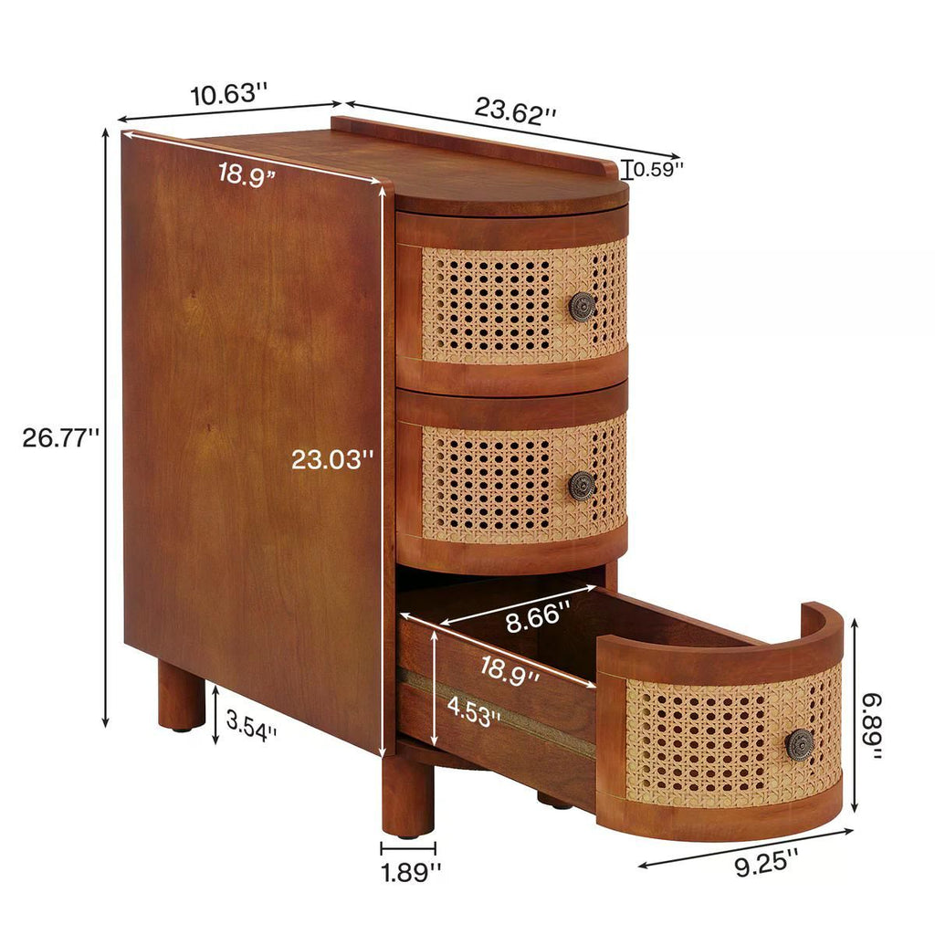 Curved Three-Drawer End Table with Textured Fronts